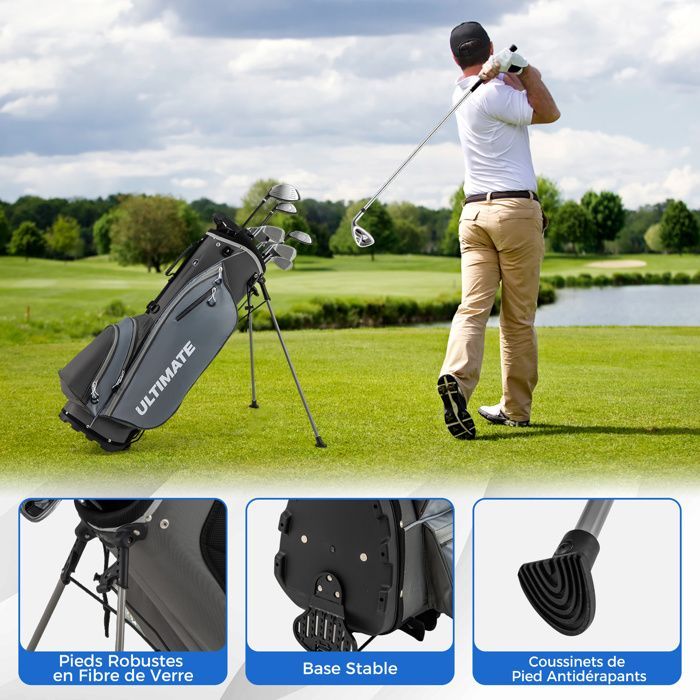 Bolsa de golf trípode para hombre COSTWAY - Juego de 10 palos de golf - 3 correas ajustables para el hombro - Cabezas de palos lastradas - Gris