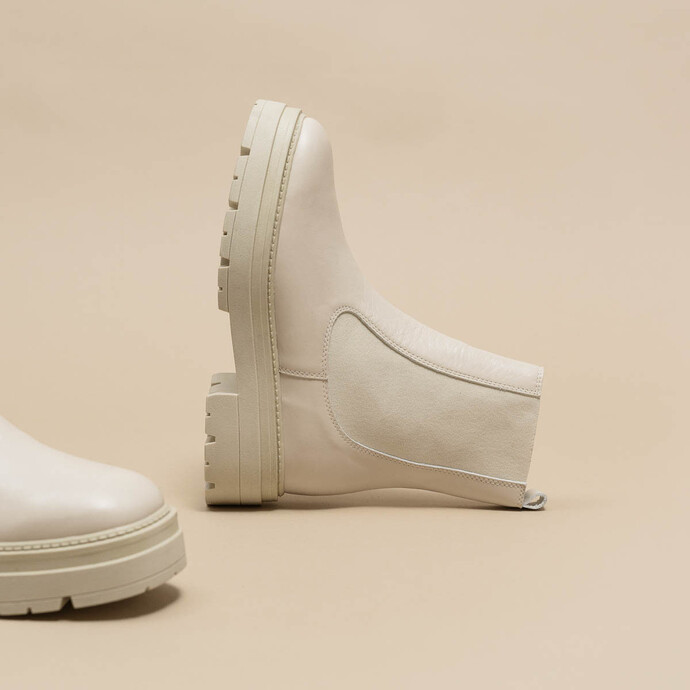 Bottines à plateformes  en cuir écru