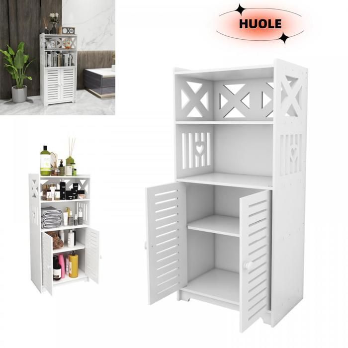 Armario de baño HUOLE con dos puertas y dos estantes, ahorra espacio, 75*22*36 cm, blanco.