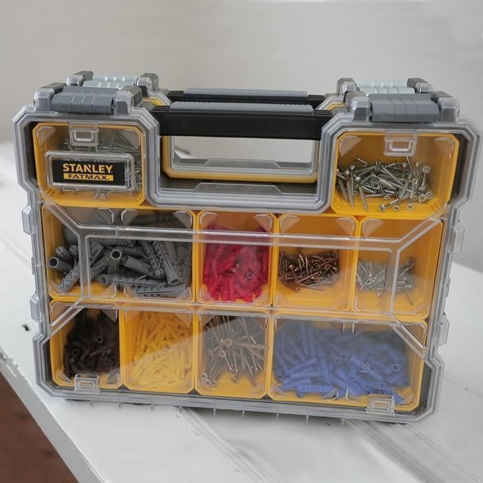 Organizador STANLEY FATMAX, 106 mm de profundidad, 1-97-521 - 10 compartimentos extraíbles - Tapa de policarbonato irrompible