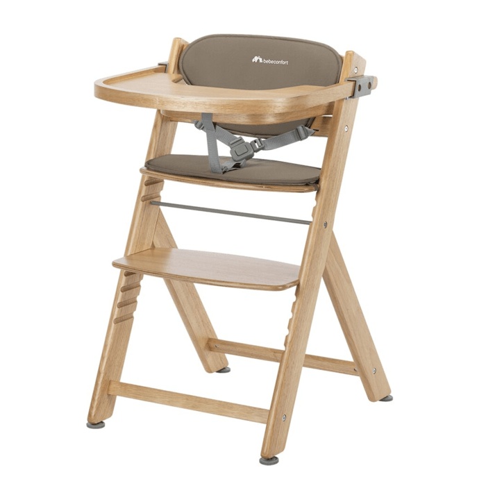 Bebeconfort Timba2 + Cushion, Baby High Chair, 6 Months - 99 Years, Up to 110 kg, Adjustable Seat/Footrest, Natural Wood + Beige