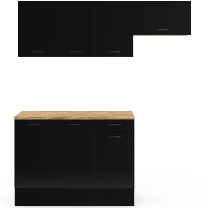 IDMARKET Cuisine complète 180 cm SUBTIL avec plan de travail 5 éléments bois et noir