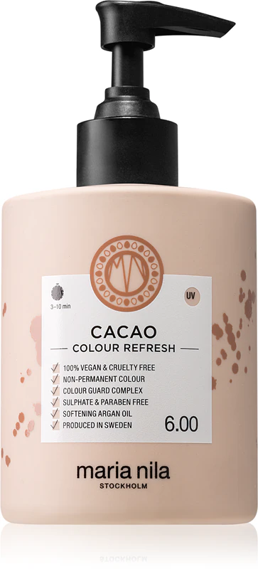 Máscara facial nutritiva e suave Maria Nila Colour Refresh Cacao, sem pigmentos de cor permanentes.