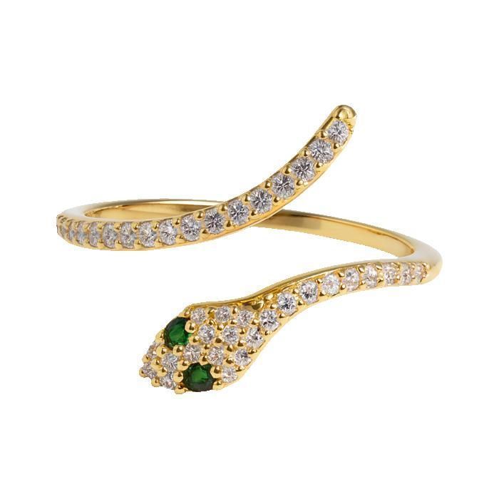 Vergulde slangenring voor dames & zirkonium – Elegante ring – Luxe modejuweel – Ideaal cadeau Maat 50 tot 60