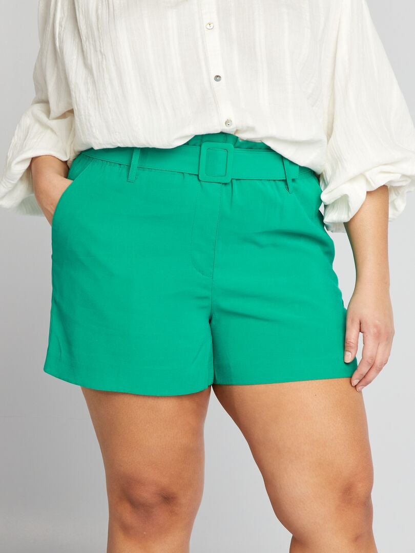 Pantalones cortos de sarga suave - VERDE