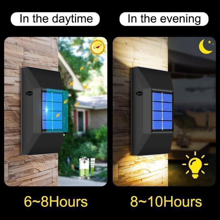 Lampe Solaire Applique Murale 6 LED avec Détecteur IP65 Étanche pour Jardin Éclairage Extérieure Lot de 2