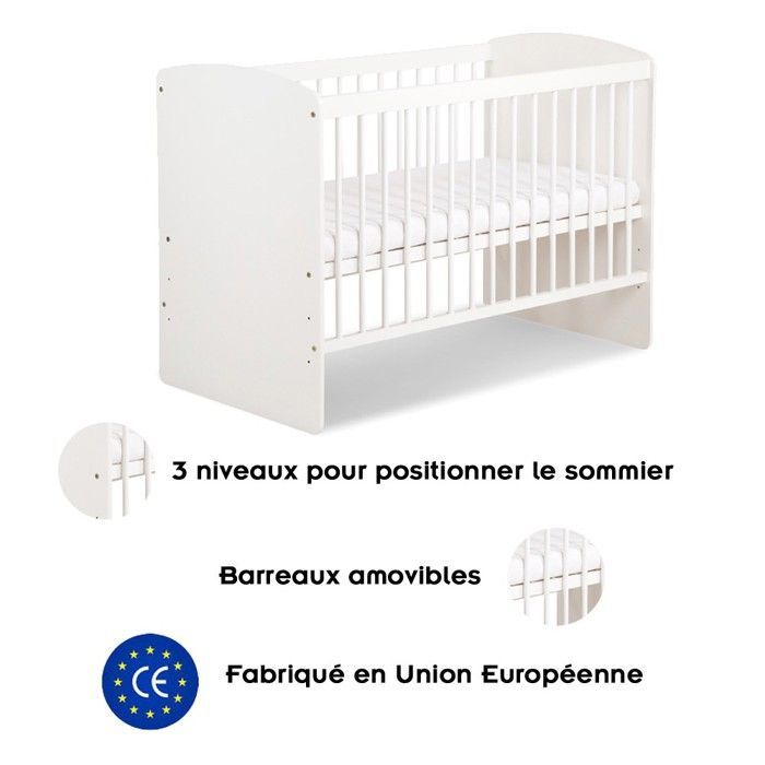 Berço KAROLINA II com grades 120x60 branco