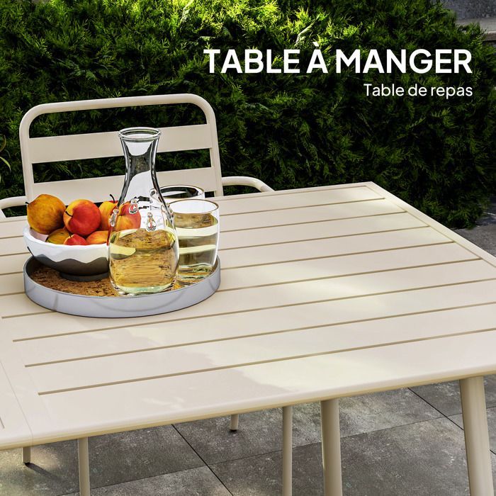 Salon de jardin - Outsunny - 7 pièces - avec 1 table et 6 chaises empilables - en acier - beige