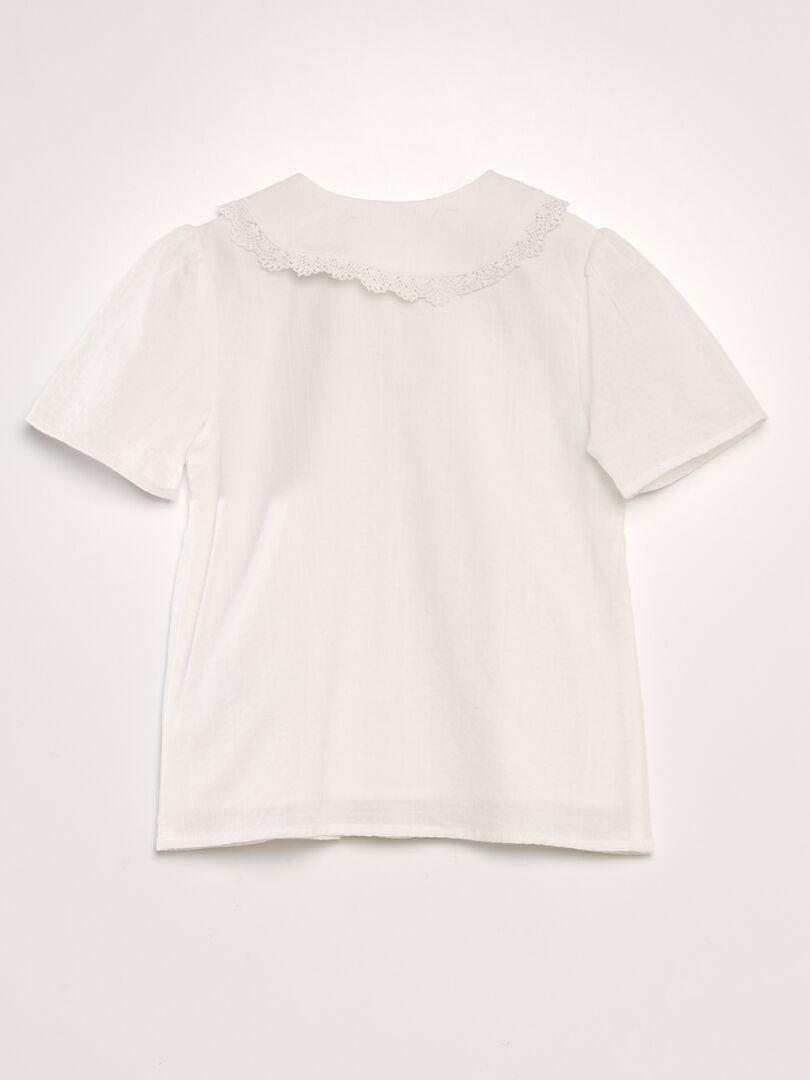 Blouse met kraag met textuur - WIT