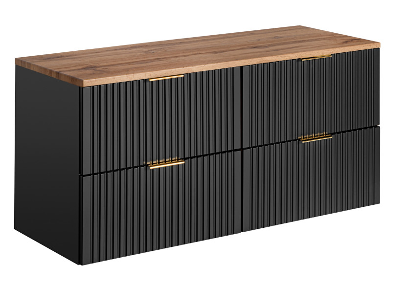 Zestaw Czarna Szafka pod UMYWALKĘ 120 cm z Blatem DĄB WOTAN