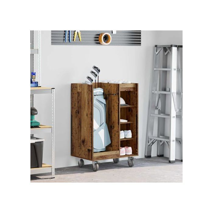 Armadietto da golf moderno - vidaXL - Legno anticato - 65x45x98 cm - Ampio spazio di archiviazione - 4 ruote - Struttura in metallo