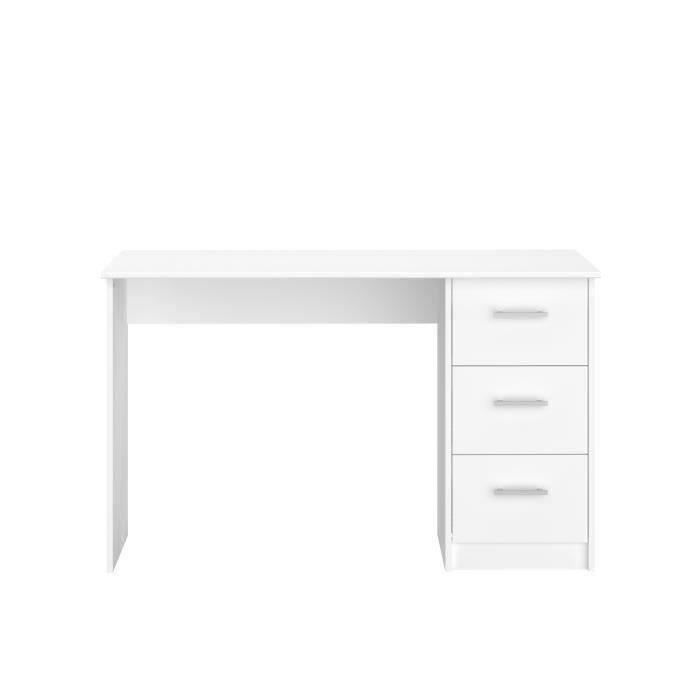 Escritorio recto con 3 cajones - Tablero de partículas - Acabado blanco - Estilo escandinavo - Ancho 121 x Profundidad 55 x Alto 74 cm - ESSENTIEL