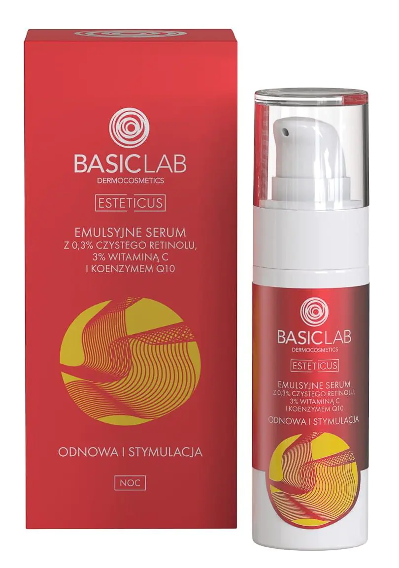 BasicLab Emulsyjne serum z retinolem 0,3%, witaminą C 3% i koenzymem Q10