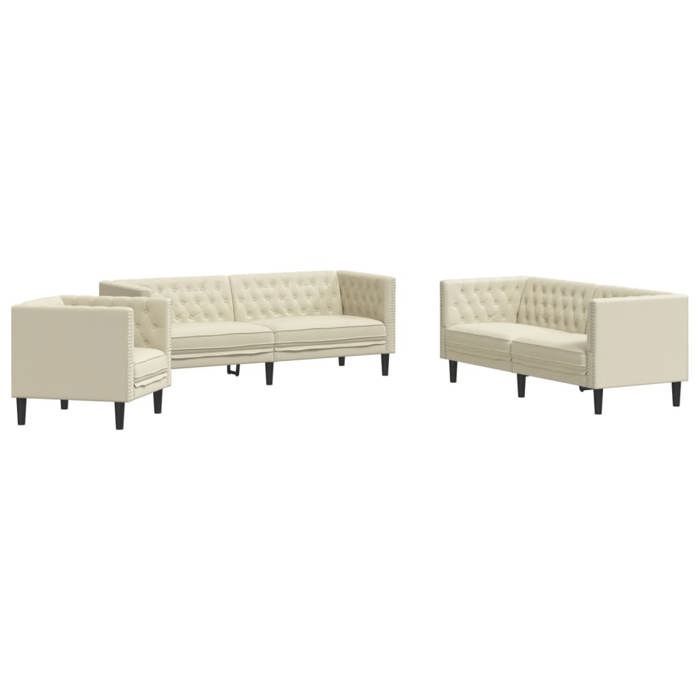 Set divano Chesterfield a 3 pezzi in similpelle color crema vidaXL, divano, seduta, divano relax, divano comfort, 3209268