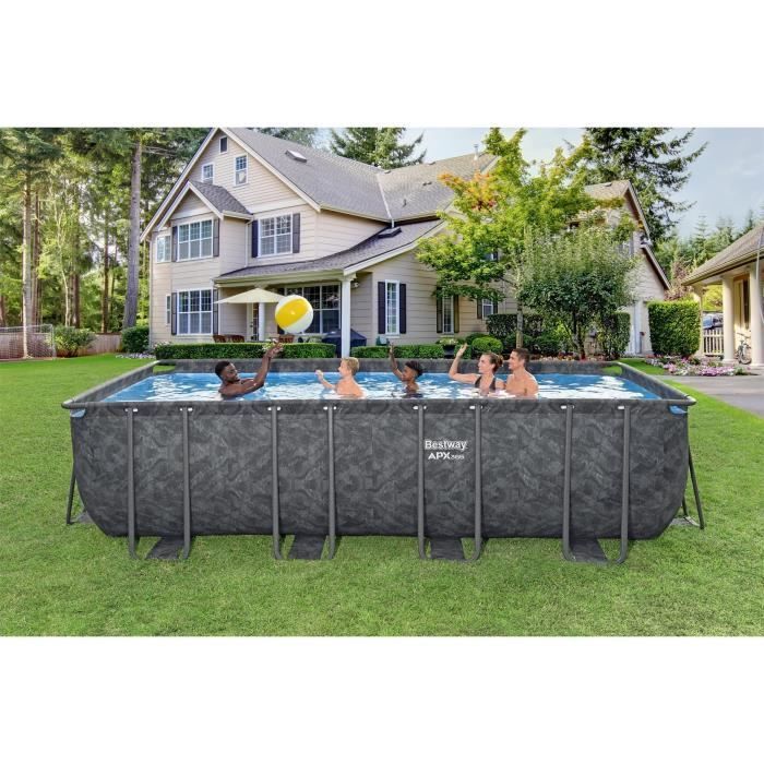 Kit para Piscina Tubular Acima do Solo BESTWAY - APX 365 - 549 x 274 x 132 cm - Retangular (Filtro de areia, esfera de polietileno de 250g, escada, capa para piscina)