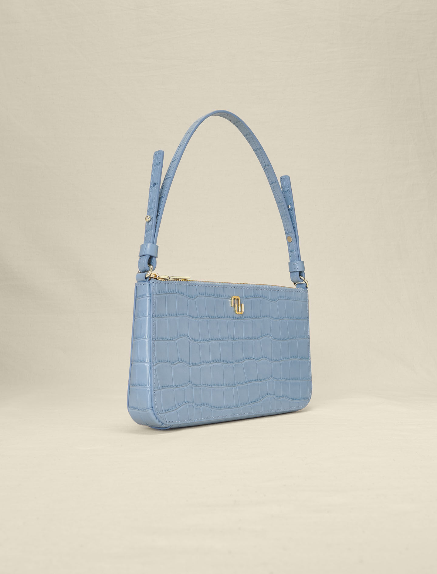 Geantă de mână din piele în relief cu franjuri - Blue jeans