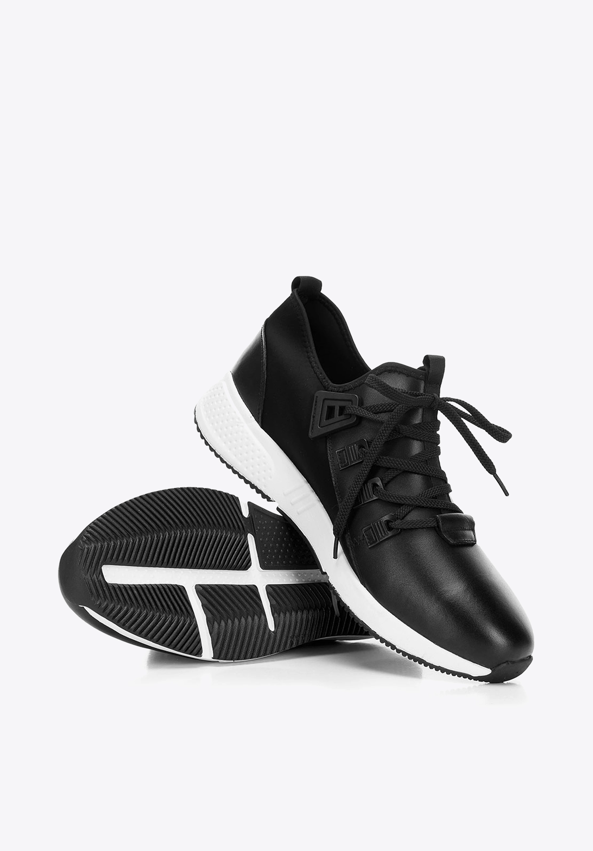 Męskie sneakersy ze skóry i tkaniny czarne