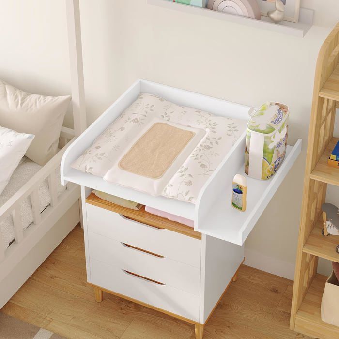 Cambiador WOLTU para lavadora, tabla cambiador para bebés, con estante de almacenamiento, 80x70cm, blanco W0ETT0243