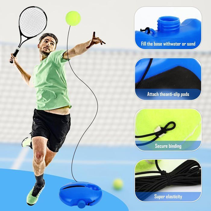Entraîneur de Tennis avec 2 Balle de Tennis, Kit D'entraînement de Tennis, Tennis Trainer, Appareil de Sport innovant, Bleu