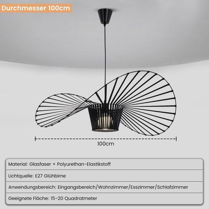 Suspension - NETTLIFE - Vertigo 100 cm - Noir - Métal - E27