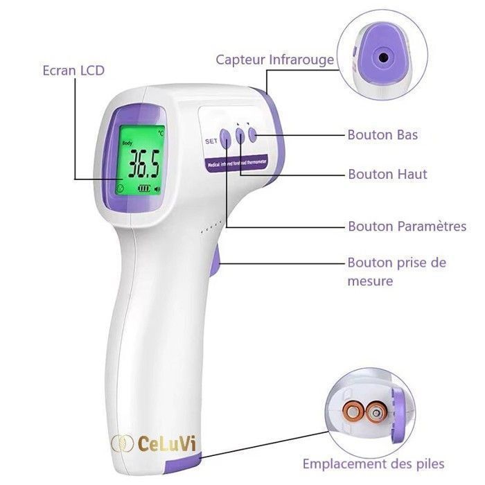 Schnelles und präzises Stirnthermometer für Babys und Erwachsene – CeLuVi – mit farbcodiertem Fieberalarm, LCD-Bildschirm und Verlaufsanzeige