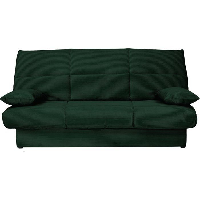 Banquette clic-clac - 3 places - Avec coussins - Tissu Vert -190 x 90 x 92 cm - CLEM