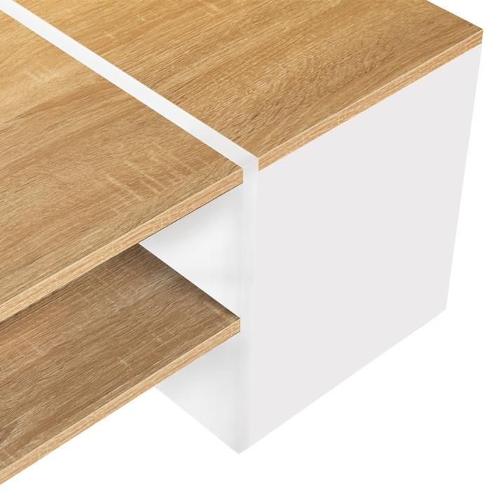 Mesa de centro rectangular contemporánea IDMARKET IZIA con compartimento de almacenamiento blanco y estantes de madera.