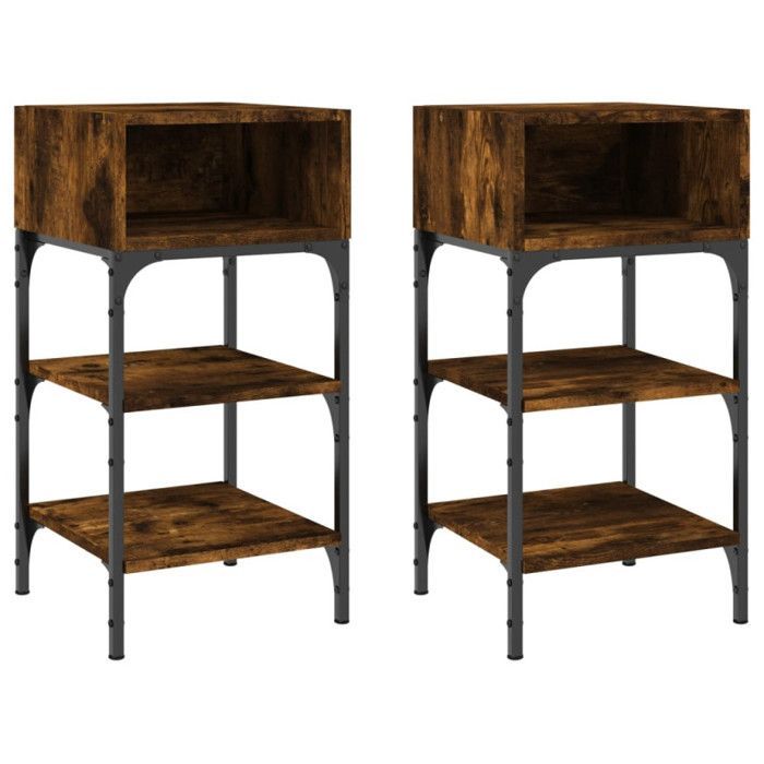 vidaXL Tables de chevet 2pcs chêne fumé 35x34,5x70 c bois d’ingénierie 825888