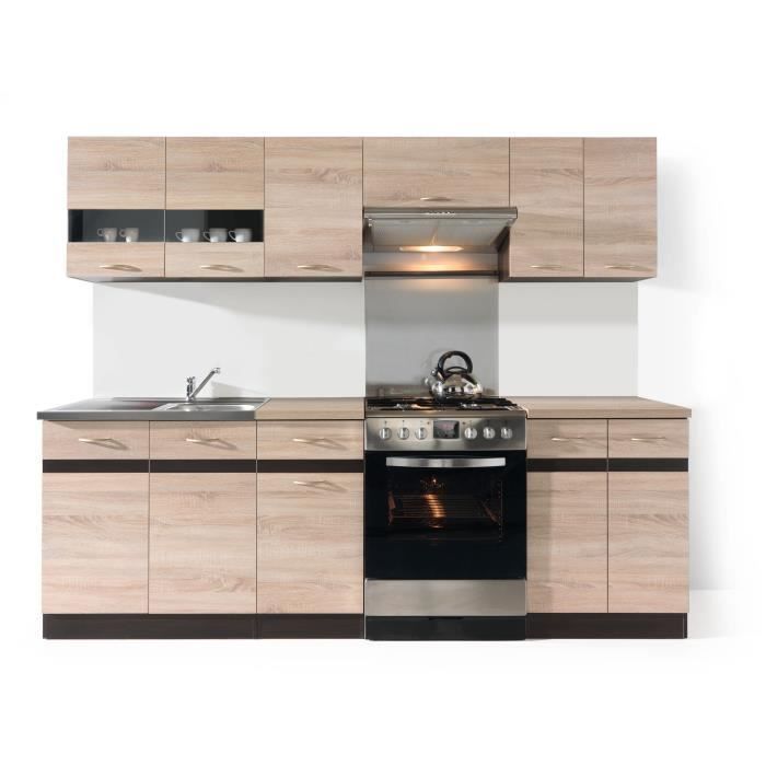 JUNONA Cuisine complète 2m40 - 7 éléments -  Décor chêne sonoma - plan de travail inclus