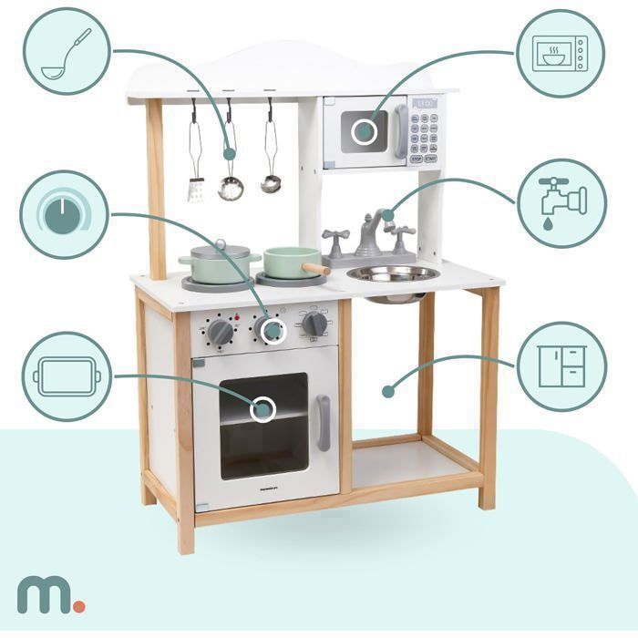 Cuisine enfant en bois MAMABRUM - Micro-ondes Four Évier Accessoires