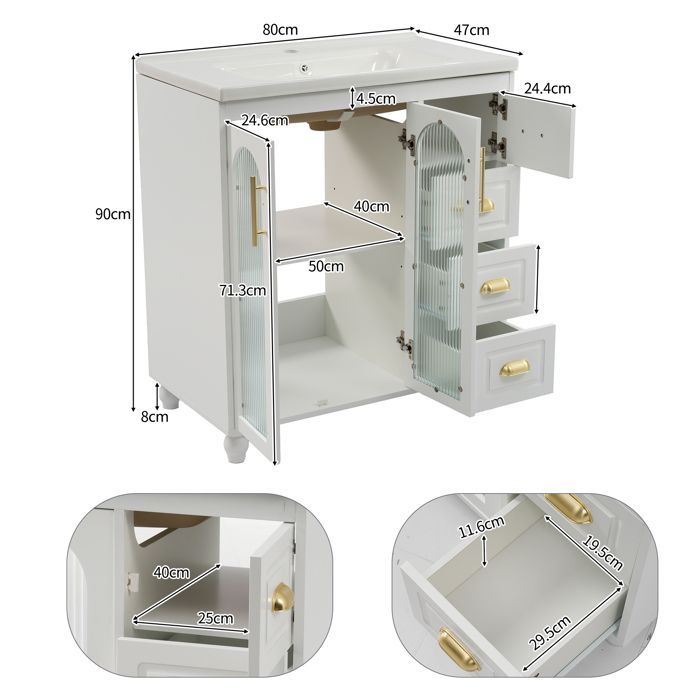 Meuble de salle de bain simple lavabo avec meuble bas 80cm avec lavabo en céramique,blanc