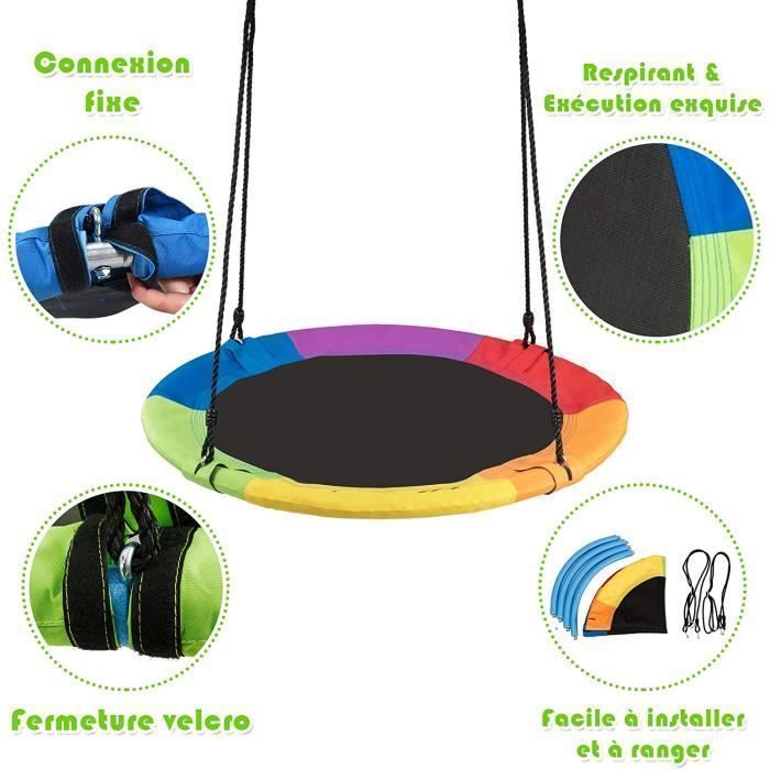 Suspendu Balançoire Nid d'oiseau Ø100CM pour Enfants Adulte Jardin, Hauteur Réglable de 100 à 160CM,Charge Max 150KG
