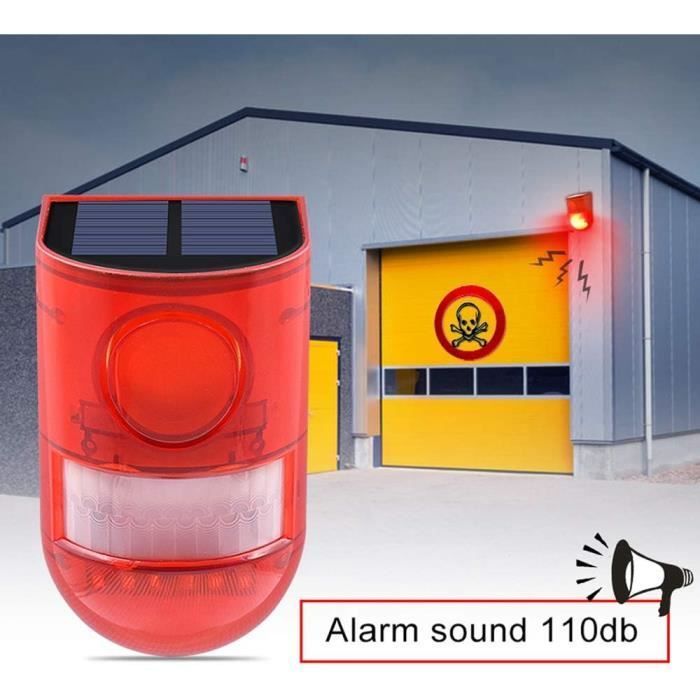 Allarme acustico e visivo ad energia solare con rilevatore di movimento, sirena da 110 decibel, avviso acustico e lampeggiante, e sistema a 6 LED.