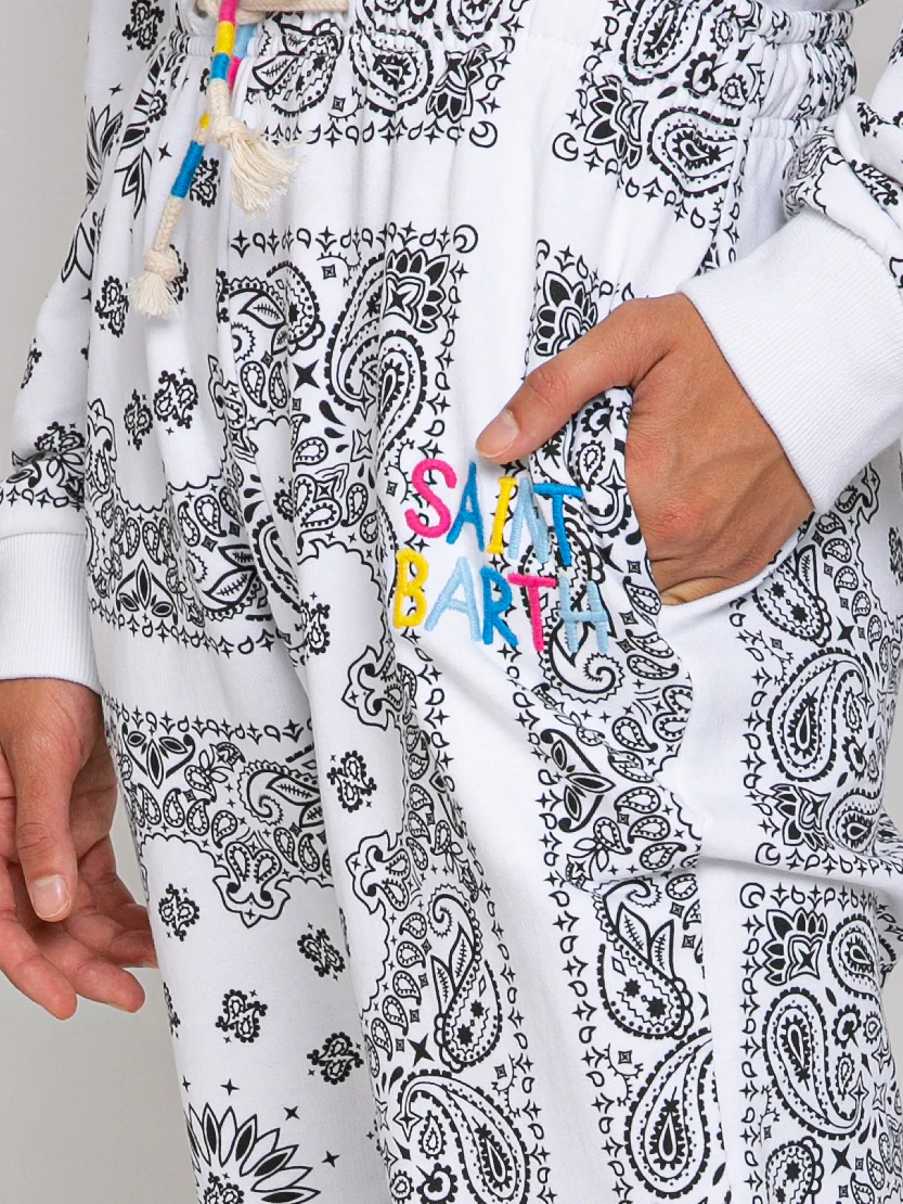 Pantalones deportivos de algodón con estampado de bandana y bordado de Saint Barth.