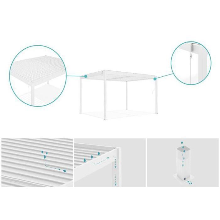 Pergola bioclimatique autoportante PIANA Cazeboo aluminium 4x3 m blanc lames orientables acier