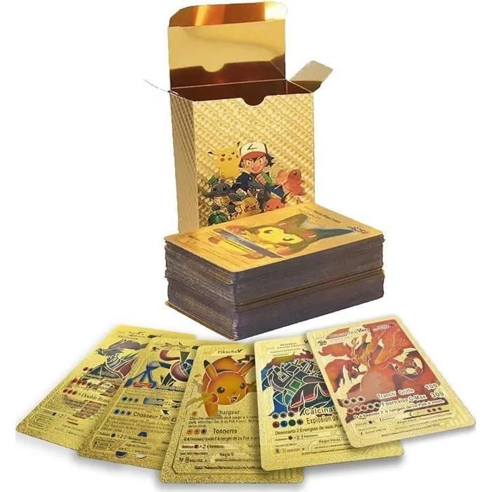Cromos coleccionables - ZISONIX - Charizard Vmax - Paquete de 55 cartas doradas - Para niños - Pokémon