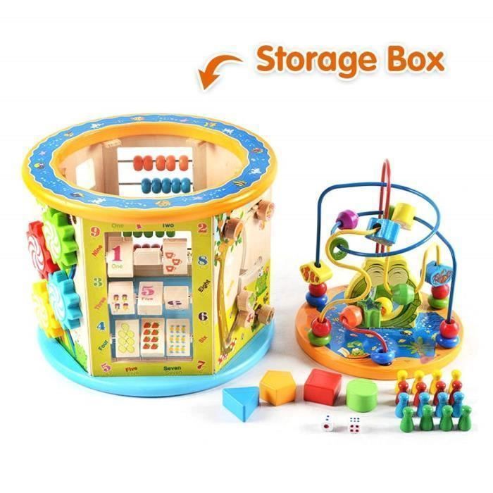 Cubo de actividades de madera 8 en 1, juguete de aprendizaje temprano para niños de 1 año, centro de juguetes con laberinto de cuentas, juguete para niños pequeños