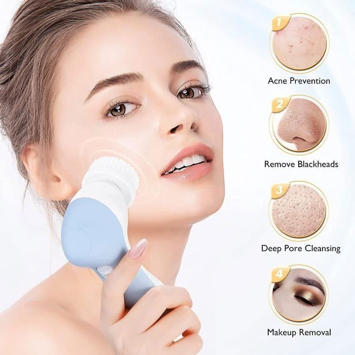 Escova de limpeza facial elétrica 5 em 1 com acessórios/massageador, escova de limpeza facial rotativa para remoção de maquiagem, esfoliação e tratamentos de spa.