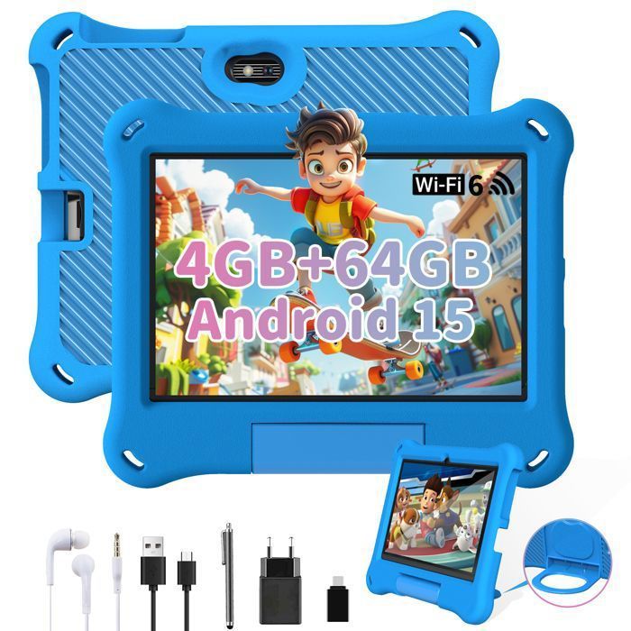 Tablette Enfants - LAMZIEN 7 Pouces PAD - 4Go RAM - 64Go ROM - Contrôle Parental - avec Kid-Proof Étui