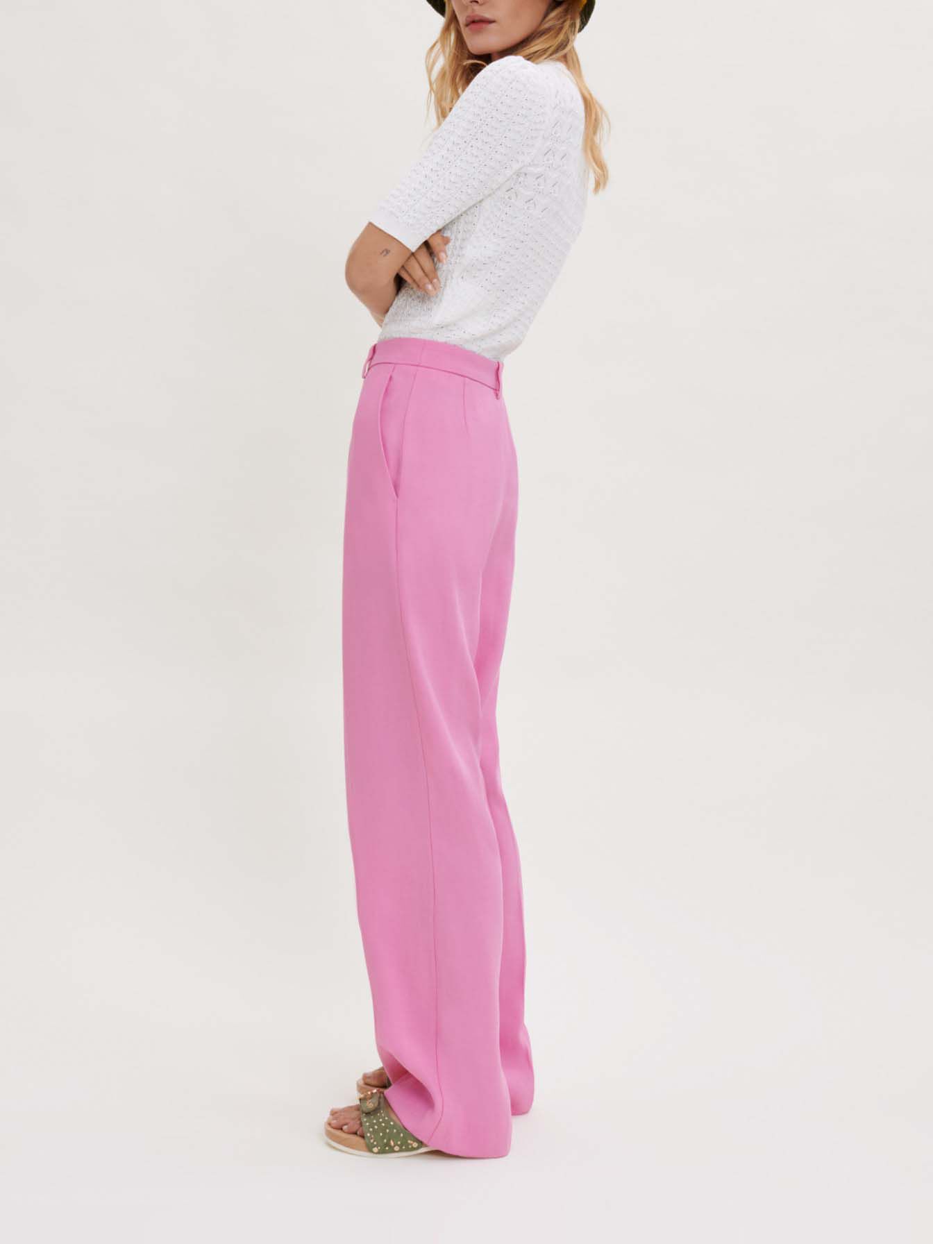 Pantaloni fluidi de costum - rose bonbon