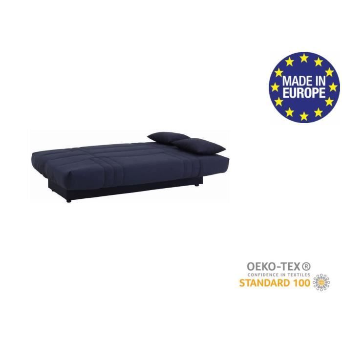 Canapé convertible clic clac 3 places - Tissu Bleu foncé - L 190 x P 92 cm - DREAM - Style Contemporain