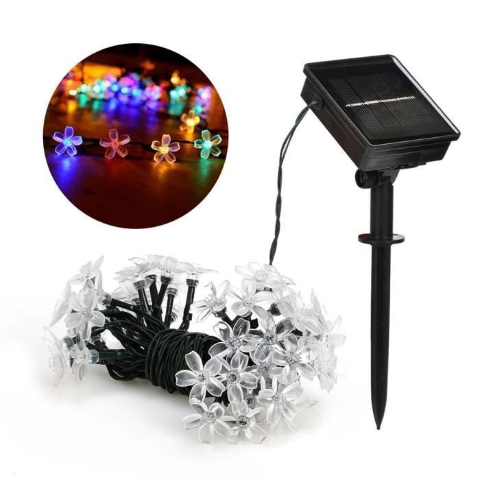 Guirnalda de luces solares para exteriores de 7 m con 50 LED de colores, resistente al agua, con forma de flor de cerezo y 8 modos de iluminación para jardín.