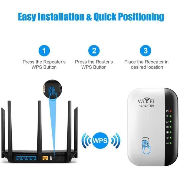 Amplificateur WiFi sans Fil Puissant – Repeteur WiFi 300Mbps, WiFi Booster, WiFi Extender Facile à Installer avec Bouton WPS[297]