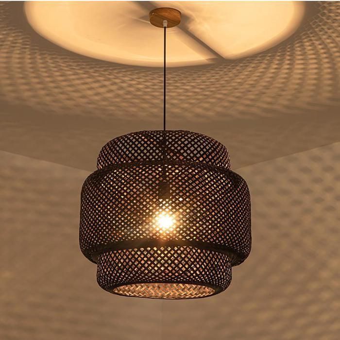 WOTTES Hanglamp, Bamboe Rotan Hanglamp, Zwart, Ø30*35cm, 1 stuk voor Slaapkamer, Eetkamer, Keuken