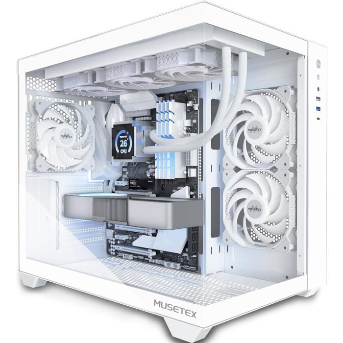 Gaming PC Case - MUSETEX - Y6 - 270° Tempered Glass - 3 x 120mm Fans - Type-C Port