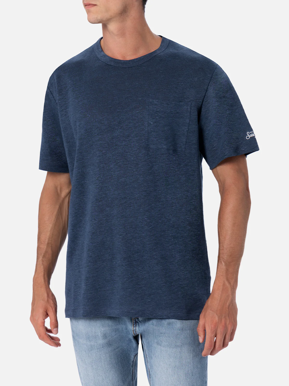 Ecstasea heren T-shirt van marineblauw linnenjersey met zakje