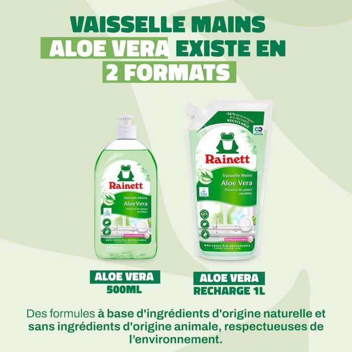 Liquide Vaisselle Mains-Formule Hypoallergénique-Préserve Les Peaux Sensibles-Poche 100% Recyclable-Ecolabel-Aloe Vera-Éco-Recharg