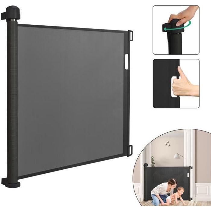 LARS360 Einziehbares Sicherheitsgitter für Babys und Haustiere, 87 x 150 cm, Schwarz