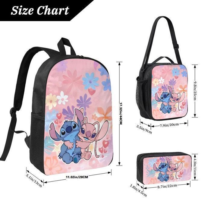 Mochila KENLUMO Stitch para niños - Set de 3 piezas (mochila, bolsa térmica para el almuerzo y estuche para lápices) - Mochila escolar