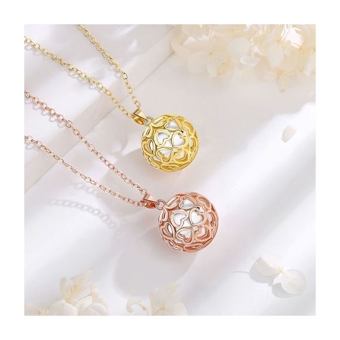 Pregnancy bola cage hearts rose copper white ball jewelry necklace